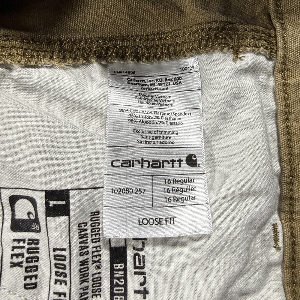 Carhartt Womens Canvas Work Pants 16 Regular Khaki Loose Fit Rugged Flex - Picture 7 of 7
